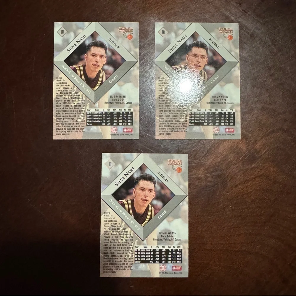 Steve Nash RC Lot - Steve Nash Santa Clara College Basketball Card Lot 3 Cards